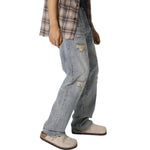 Vintage-Wash Ripped Denim Pants