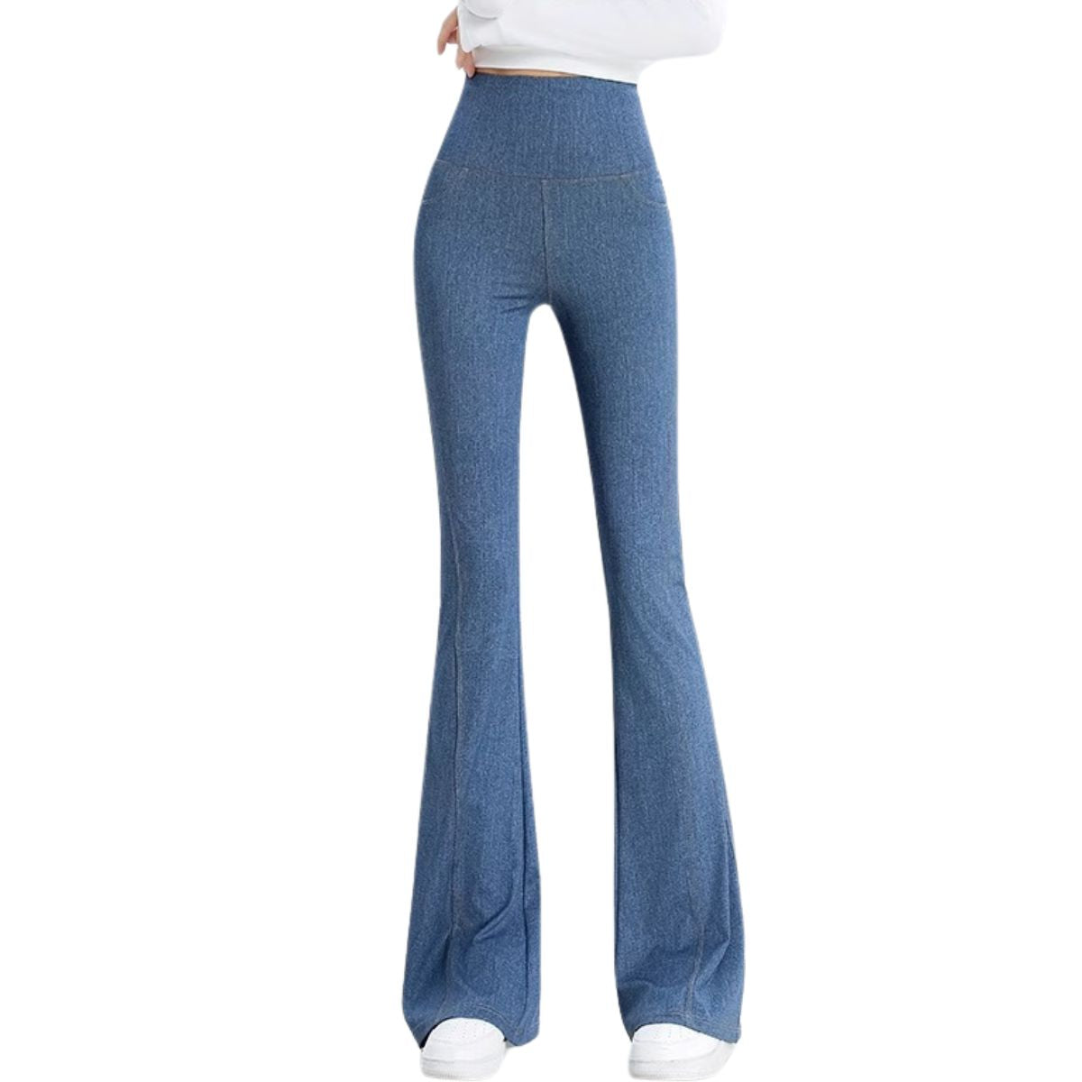 High-Waist Knit Denim Flare Pants