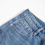 Risen Jeans Raw Hem Floral Lace-Cut Jeans with Rhinestones