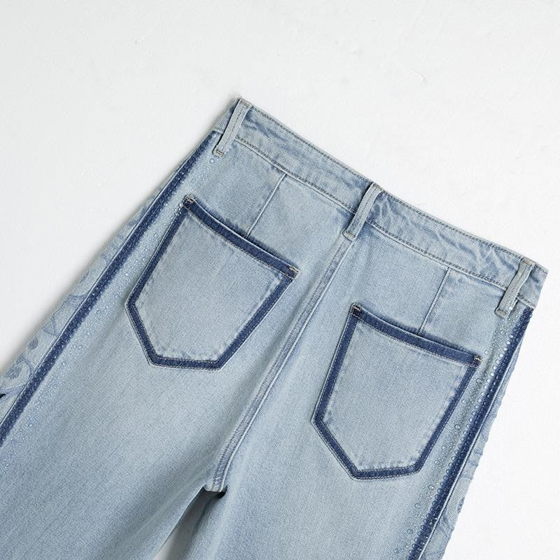 Risen Jeans Lightweight Rhinestone & Embroidered Cut-Out Jeans