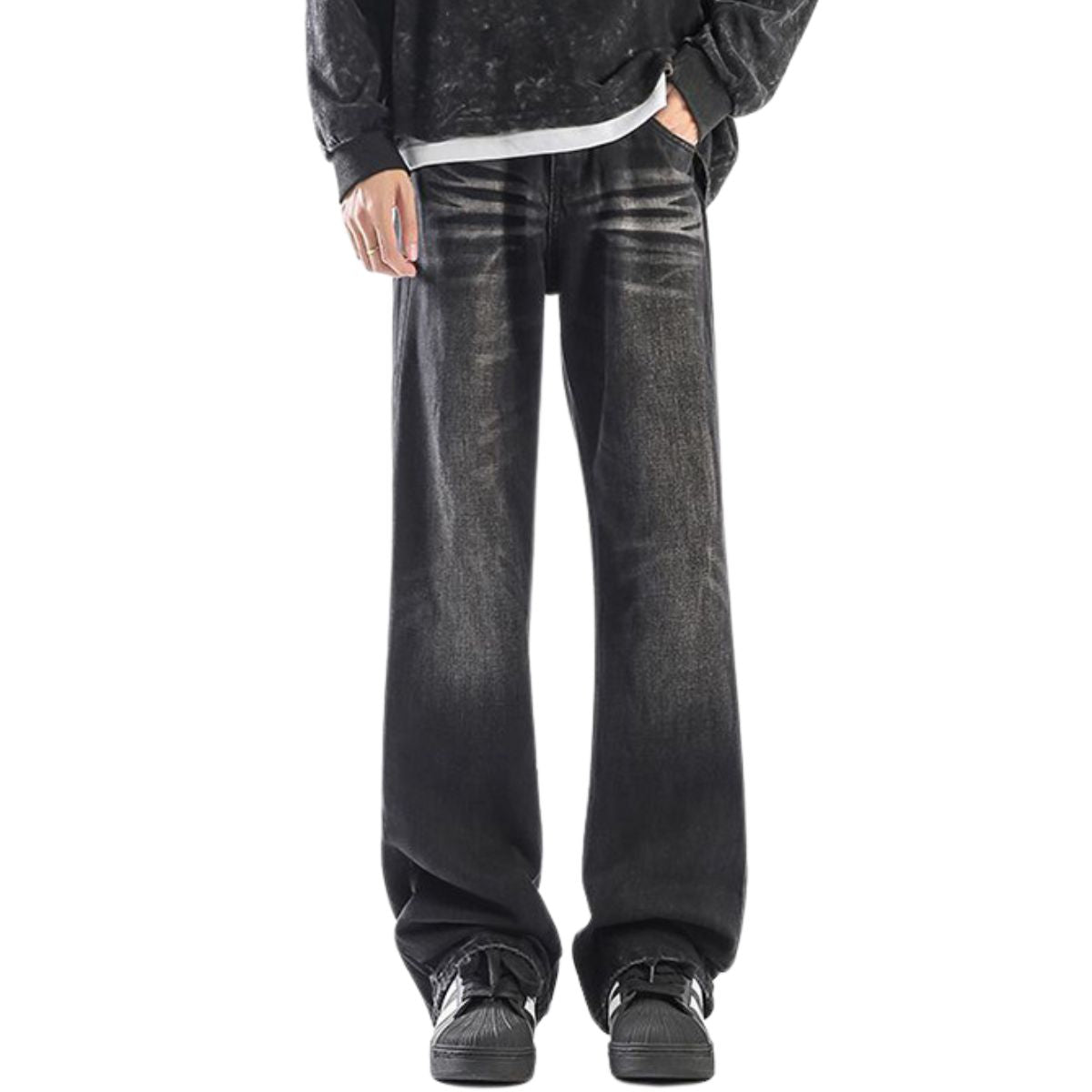 Relaxed Fit Whisker Ripped Denim Jeans