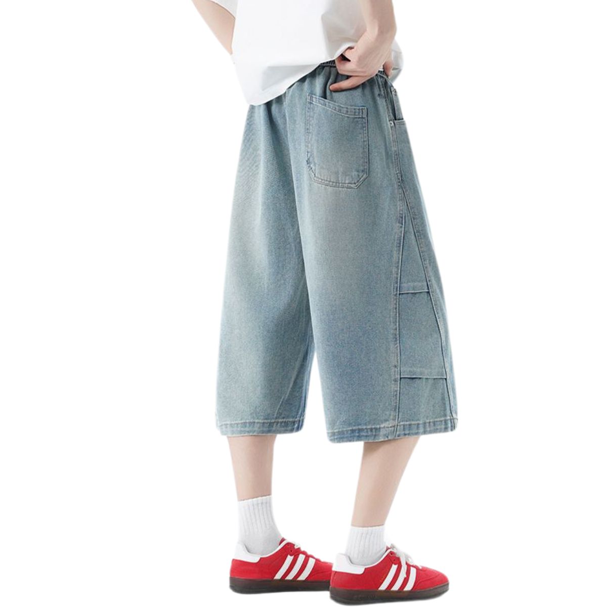 Pantalones vaqueros lavados de pierna ancha y corte cropped