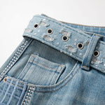 Risen Jeans Wide-Leg Rhinestone & Embroidered Cut-Out Jeans