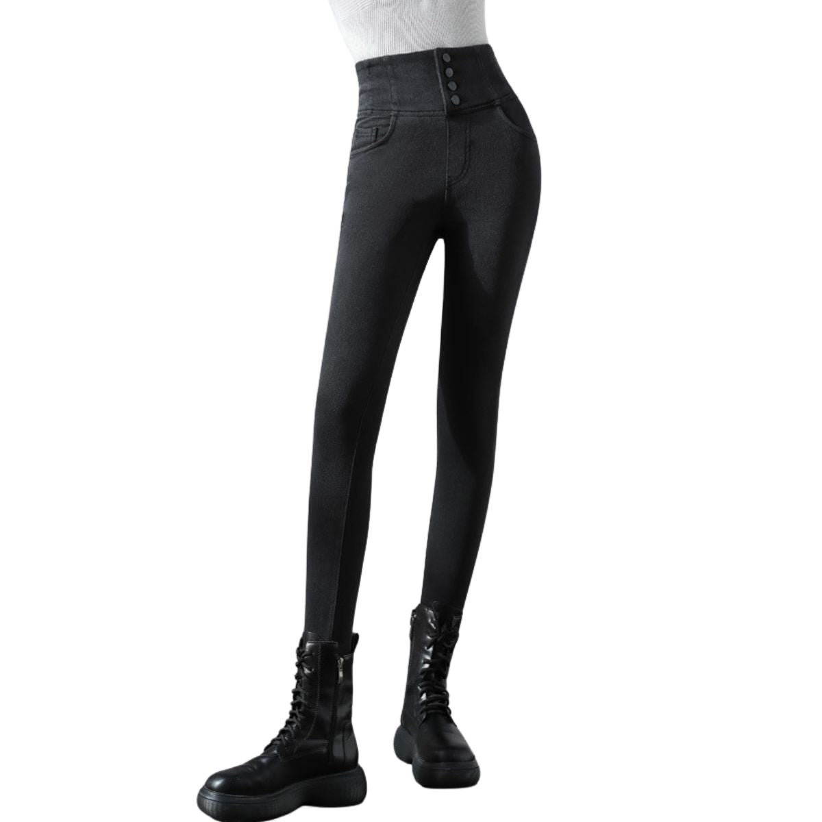 High-Waisted Button-Front Skinny Jeggings