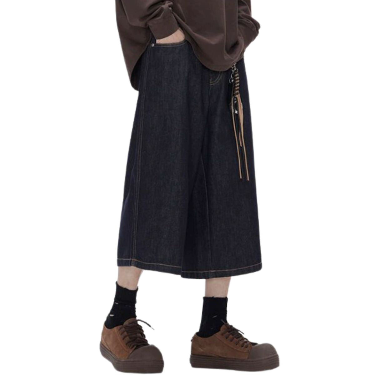 Pantalones vaqueros cortos con orillo y pierna ancha