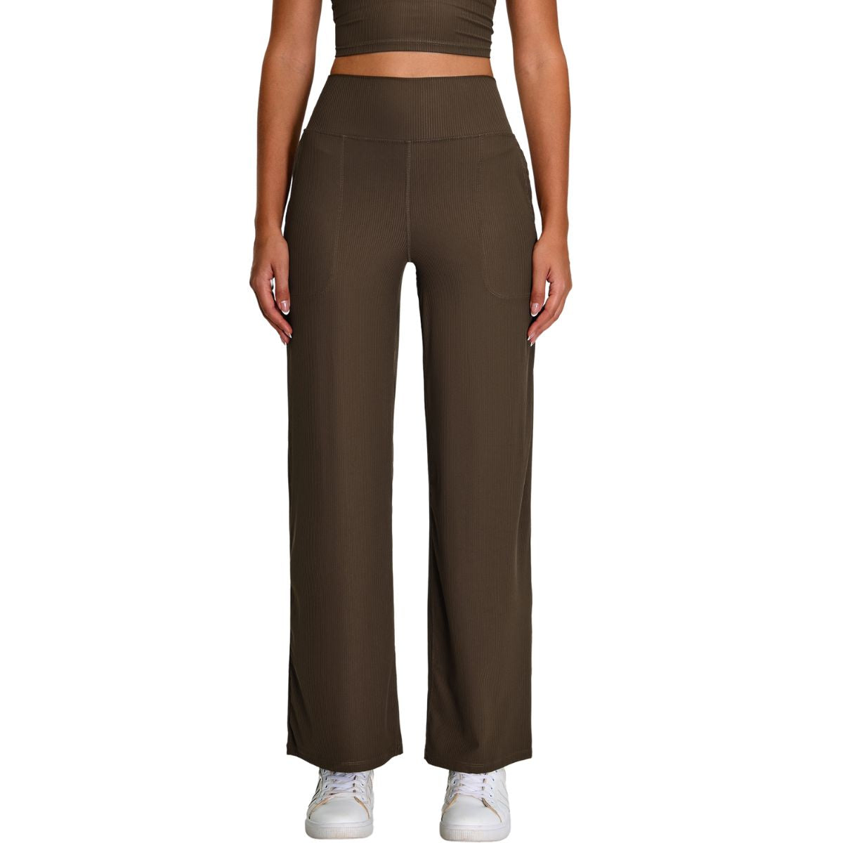 High-Waisted Solid Color Wide-Leg Yoga Pants