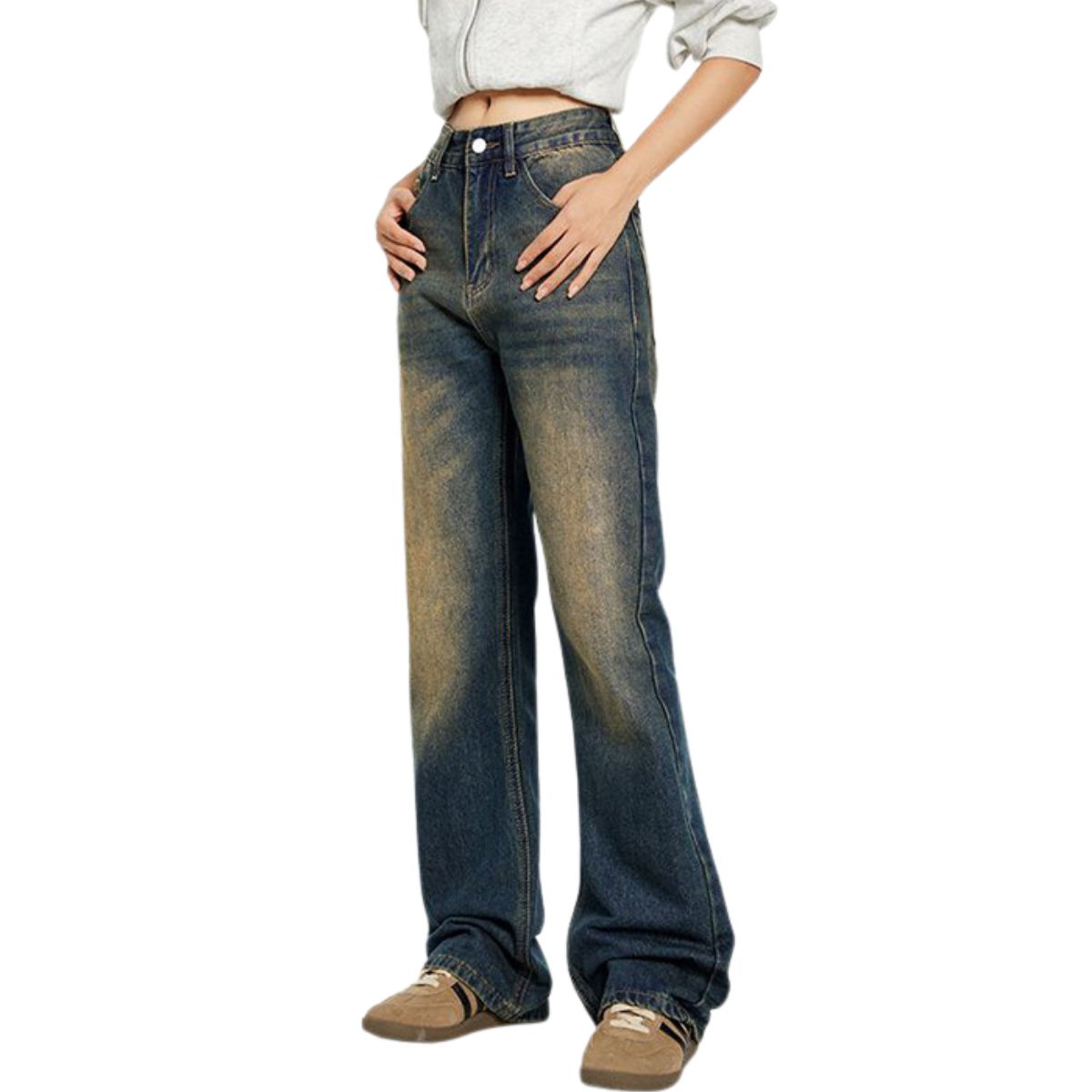 Mud WashedRelaxed Fit Vintage Wash Denim Jeans