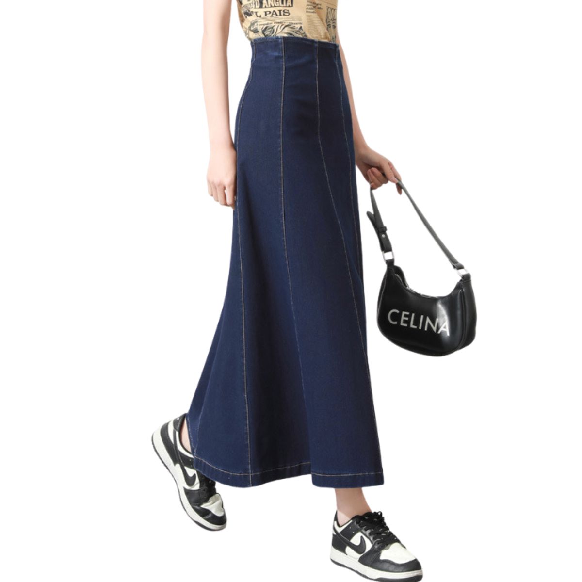 High-Waisted A-Line Maxi Knit Denim Skirt