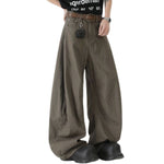 Solid Color Barrel Leg Cotton Trousers