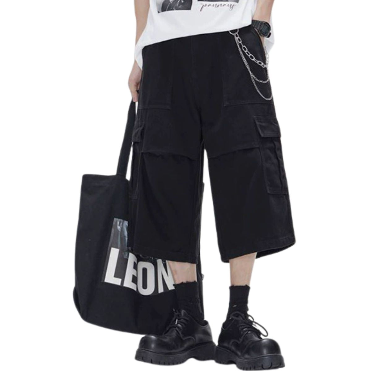 Pantalones cargo anchos y tobilleros de color liso