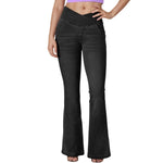 Crossover Waist Knit Denim Bootcut Pants