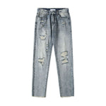 Vintage-Wash Ripped Denim Pants