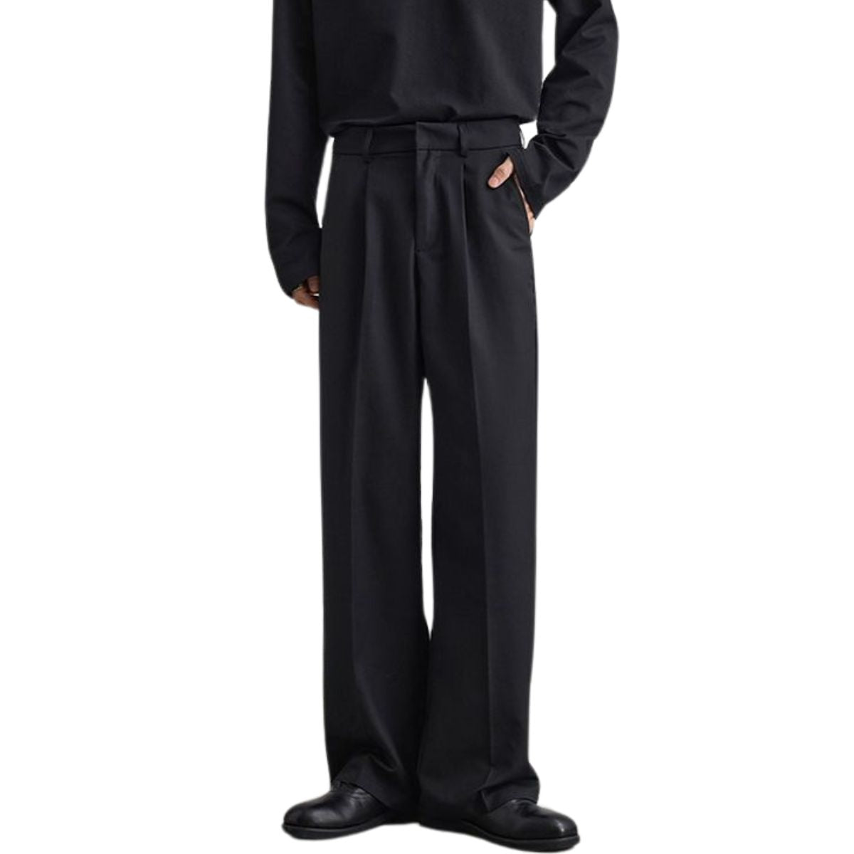 Solid-Color Single Pleat Trousers