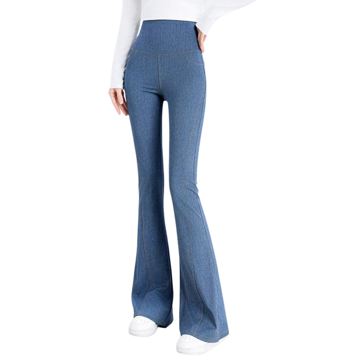 High-Waist Knit Denim Flare Pants