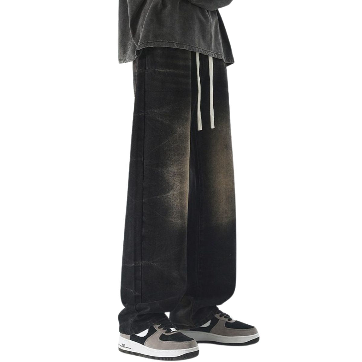 Vaqueros vintage lavados con cintura con cordón