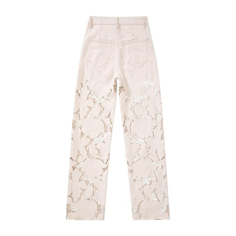 Risen Jeans High-Rise Embroidery Cut-Out Wide-Leg Jeans