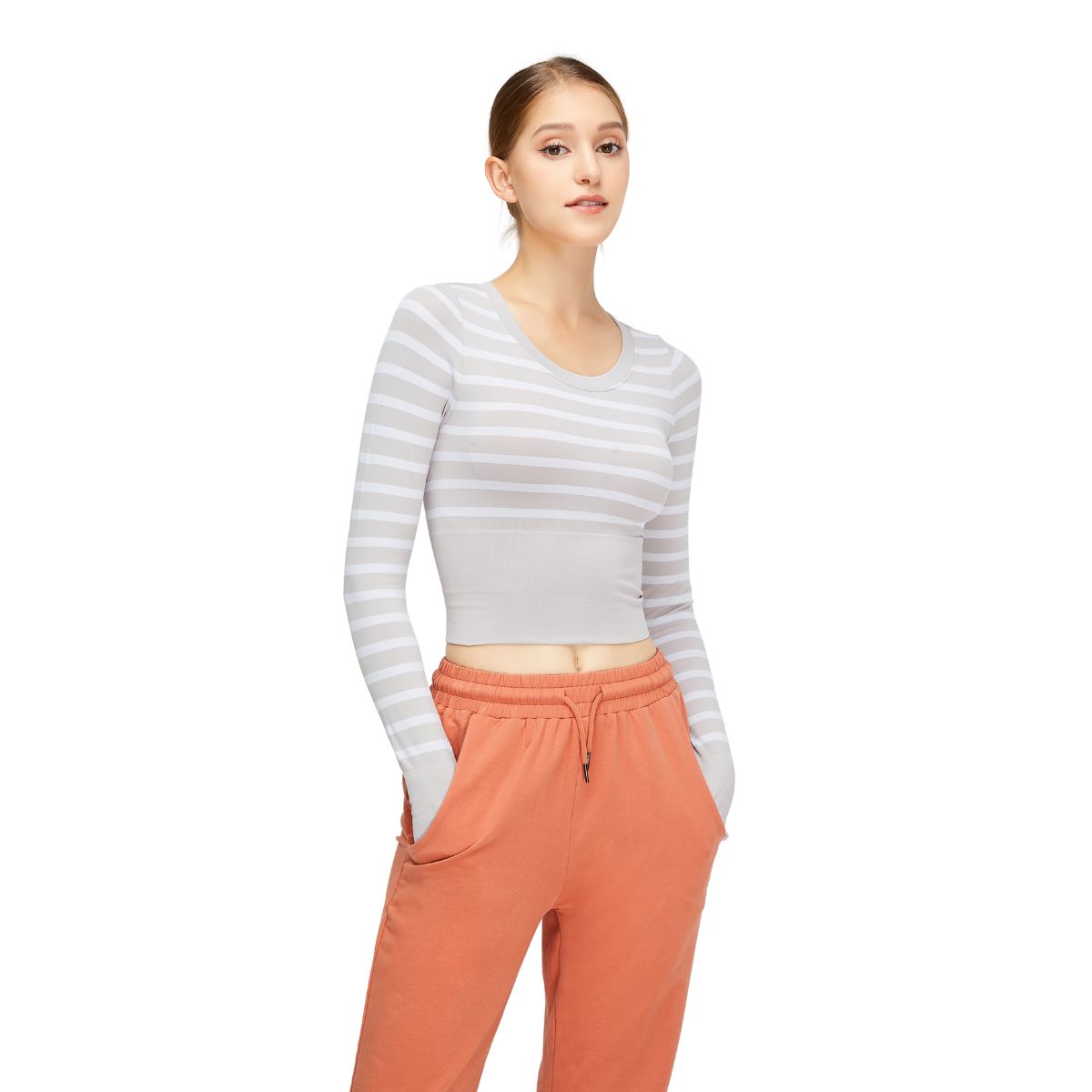 Top corto de rayas de manga larga