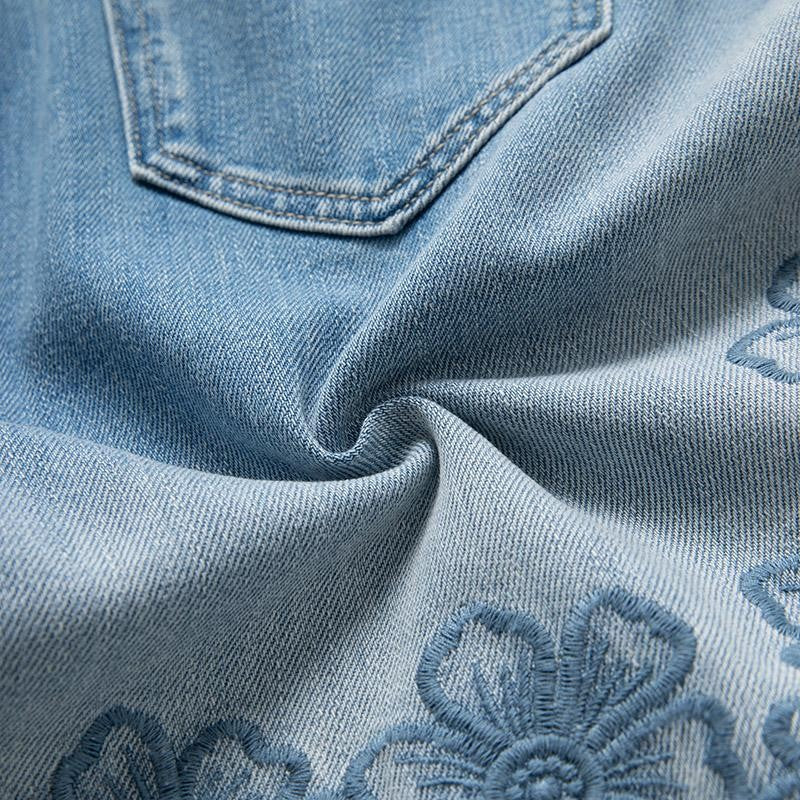 Risen Jeans Organza Patchwork Floral-Embroidered Bootcut Jeans