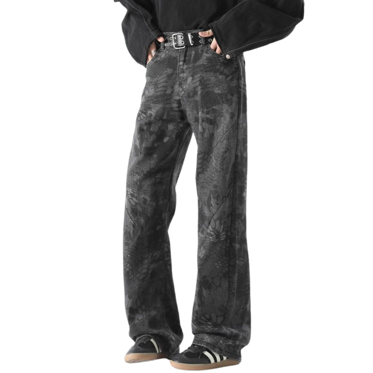 Snake Print Relaxed Fit Denim Trousers