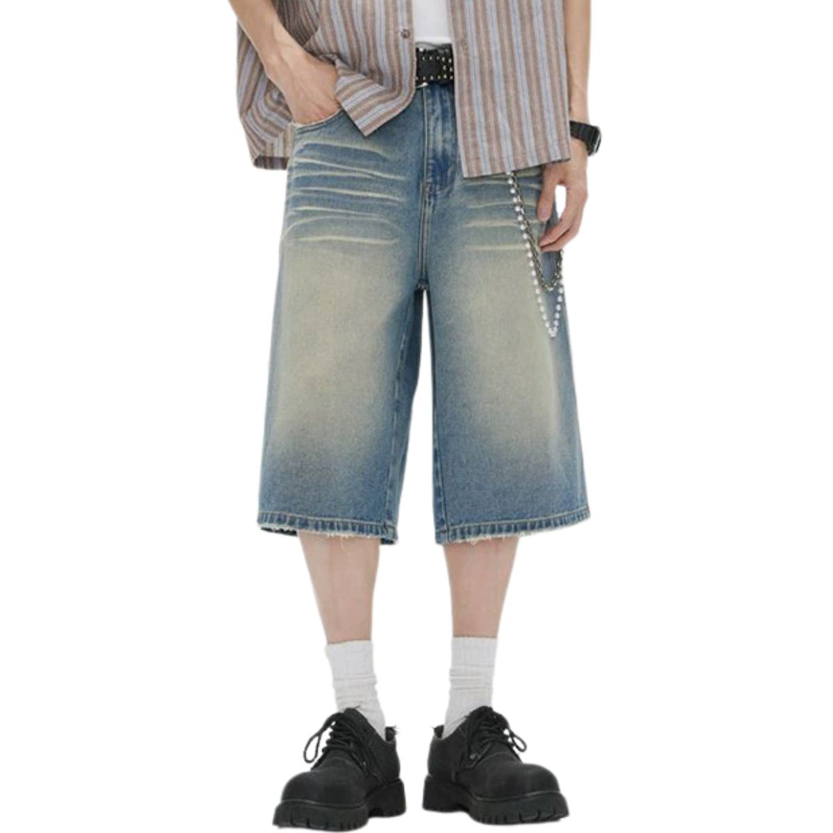 Vaqueros desgastados de pierna ancha y corte cropped