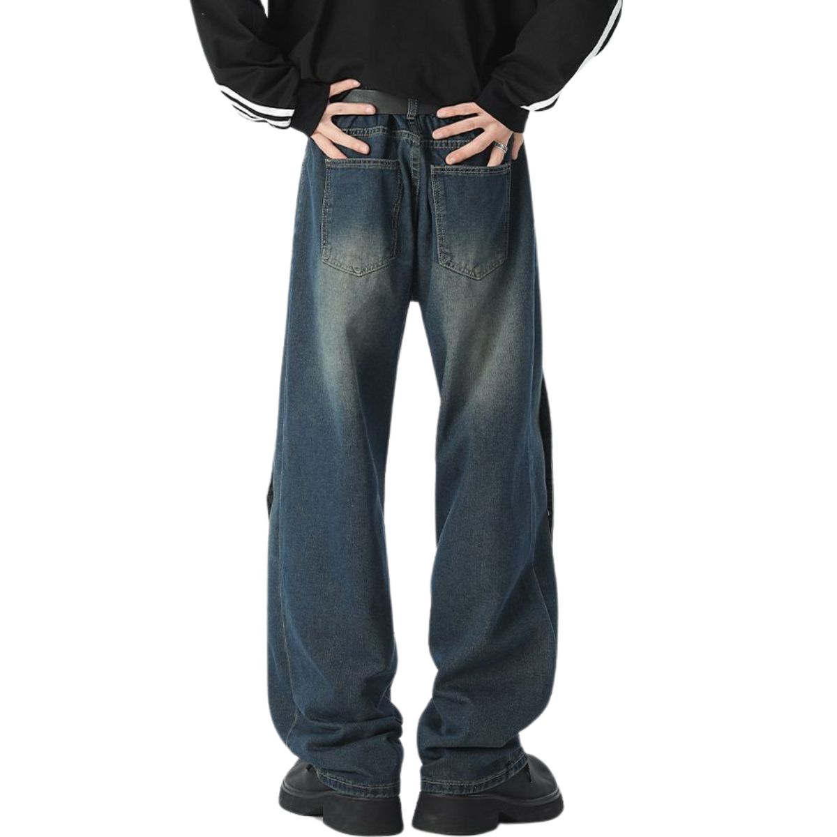 Trendy Buttoned Mock-Slit Wide-Leg Jeans