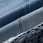 Embroidered Patchwork Cut-Out Denim Skirt