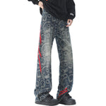 Side Stripe Jacquard-Print Wide-Leg Jeans