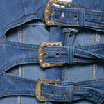 Minivestido halter de mezclilla con cortes