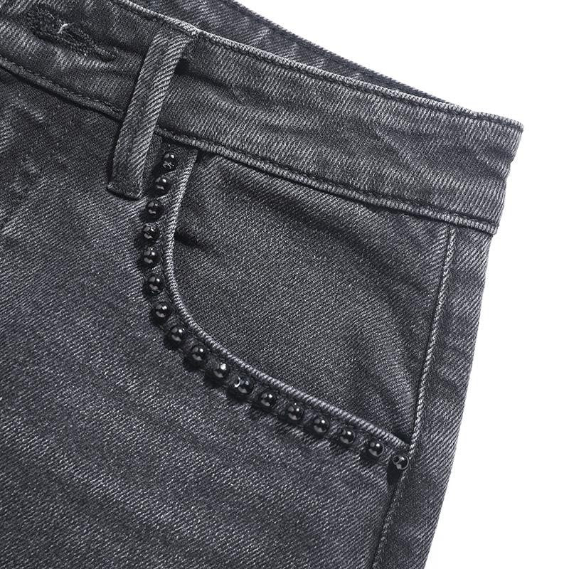 Risen Jeans Pearl-Embellished Embroidery Cut-Out Whisker Jeans