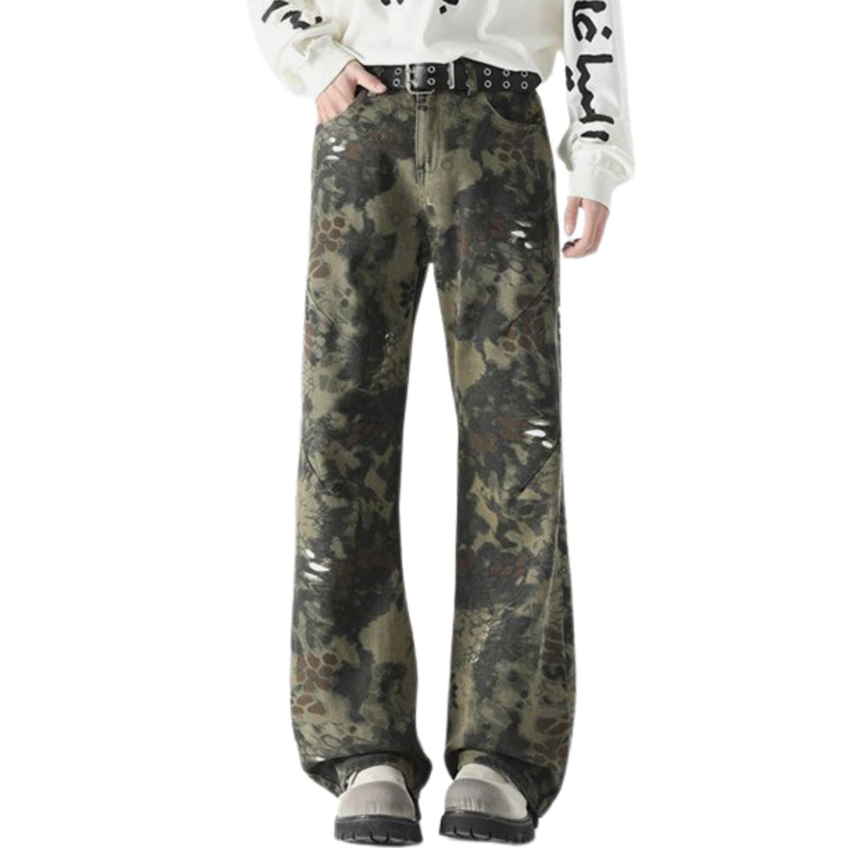 Snake Print Relaxed Fit Denim Trousers