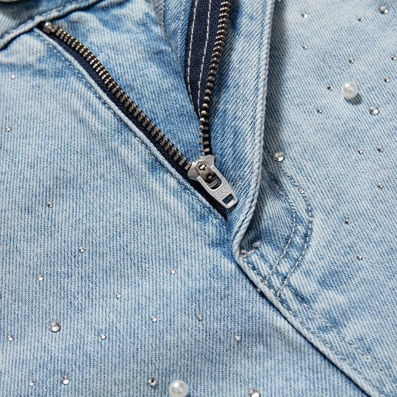 Risen Jeans Embroidered Cut-Out Pearl Rhinestone Ankle Jeans