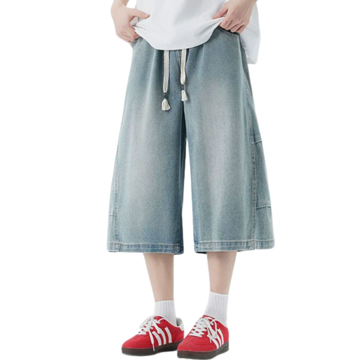 Pantalones vaqueros lavados de pierna ancha y corte cropped