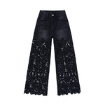 Risen Jeans Floral-Embroidered Cut-Out Wide-Leg Jeans