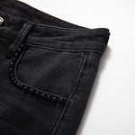 Risen Jeans Rose Embroidered Lace-Cut Jeans with Pearl Beading