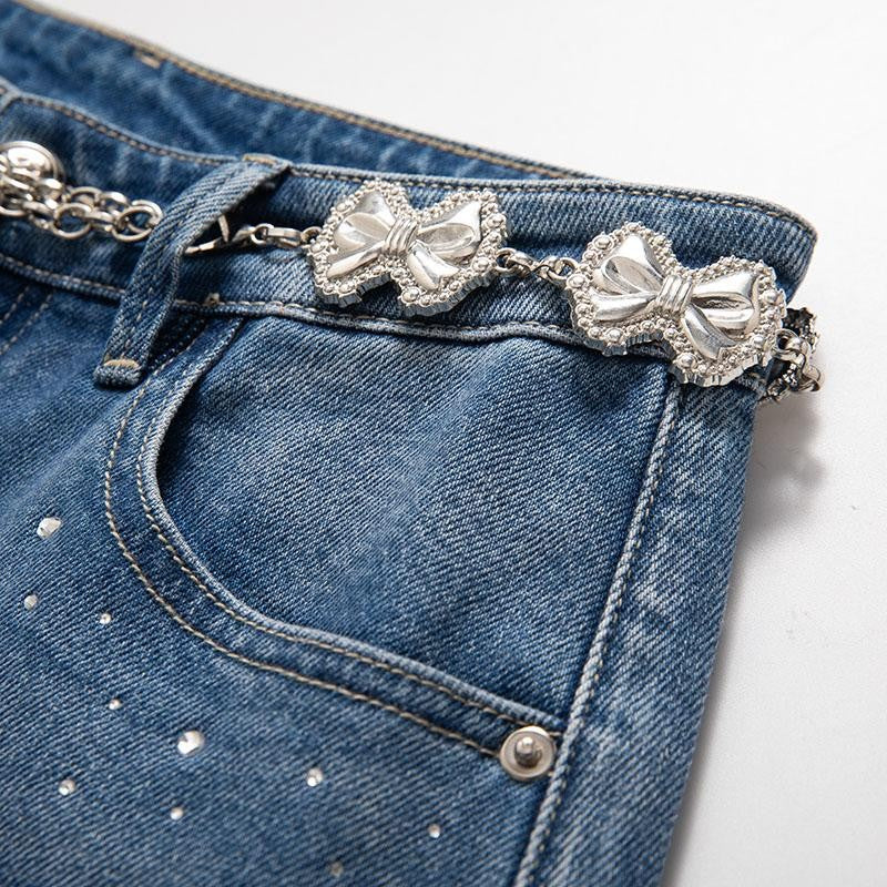 Risen Jeans Rhinestone-Transferred & Embroidered Cut-Out Jeans