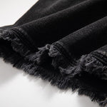 Raw-Edge Hem Heavily Embroidered Denim Skirt