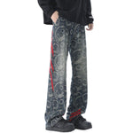 Side Stripe Jacquard-Print Wide-Leg Jeans