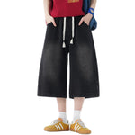 Pantalones vaqueros lavados de pierna ancha y corte cropped