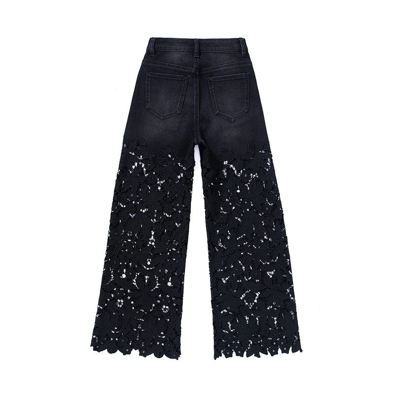 Risen Jeans Floral-Embroidered Cut-Out Wide-Leg Jeans