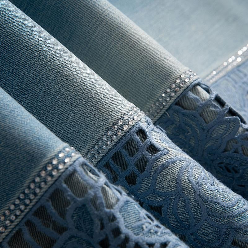 Risen Jeans Wide-Leg Rhinestone & Embroidered Cut-Out Jeans