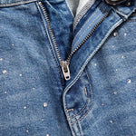 Risen Jeans Raw Hem Floral Lace-Cut Jeans with Rhinestones