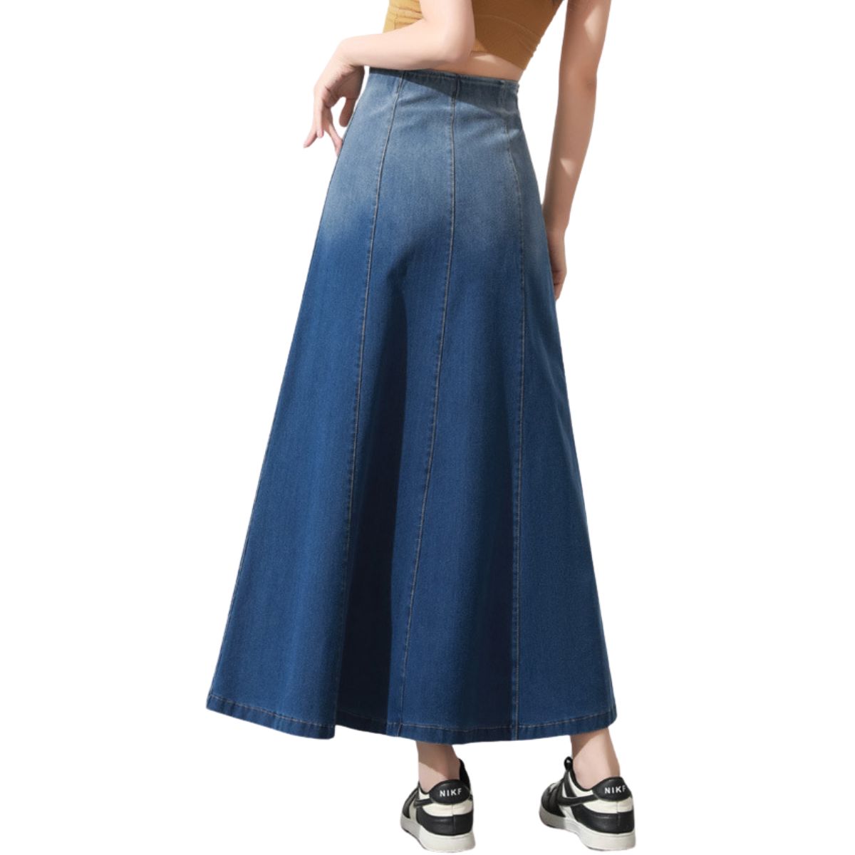 High-Waisted A-Line Maxi Knit Denim Skirt