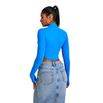 Mock Neck Curved-Hem Long-Sleeve Top