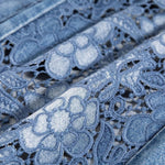 Risen Jeans Raw Hem Floral Lace-Cut Jeans with Rhinestones