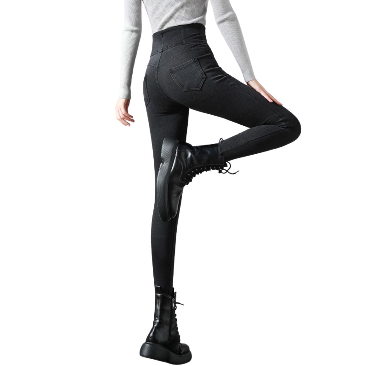 High-Waisted Button-Front Skinny Jeggings