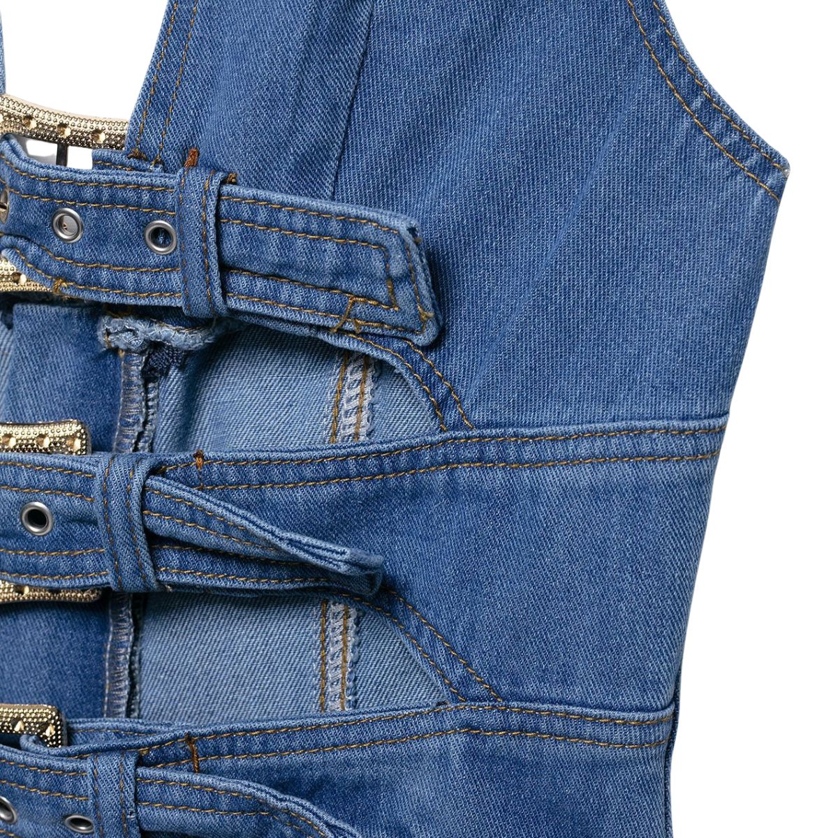 Minivestido halter de mezclilla con cortes