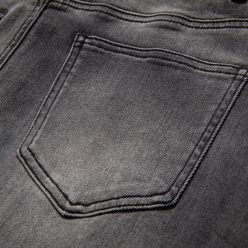 Embroidered & Rhinestone-Transferred Denim Skirt