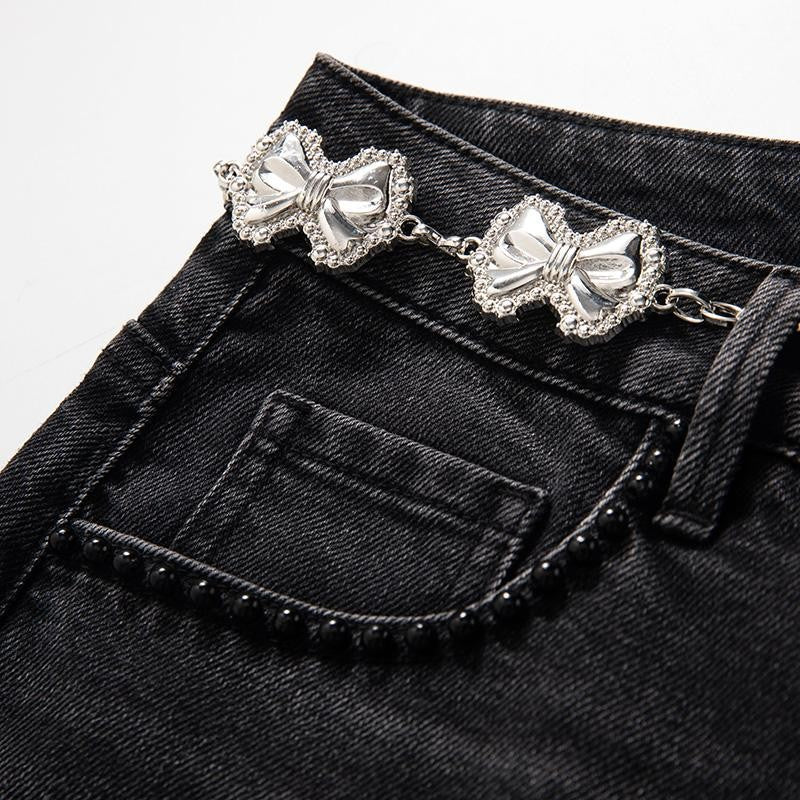 Risen Jeans Pearl-Beaded & Rhinestones-Transferred Embroidered Jeans