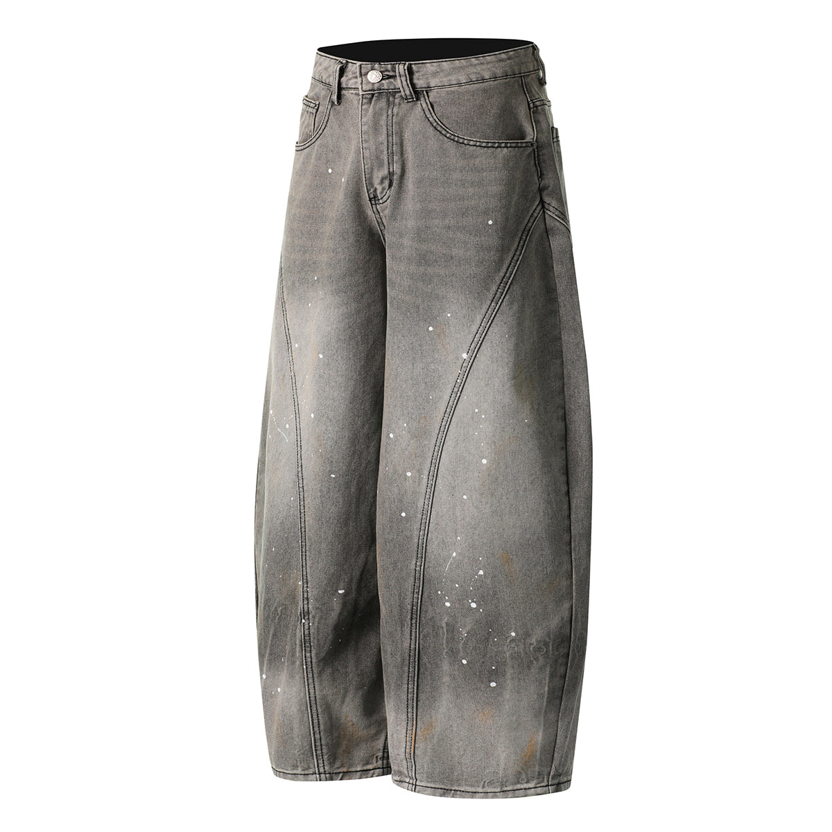Paint Splatter Panel Stitching Barrel-Leg Jeans