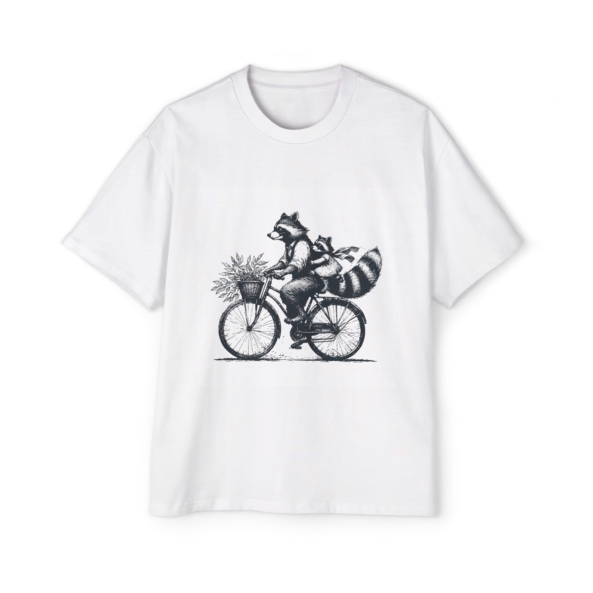 Raccoon Riding Bicycle With Daughter Graphic Tee-INNBLAC Fashion Apparel